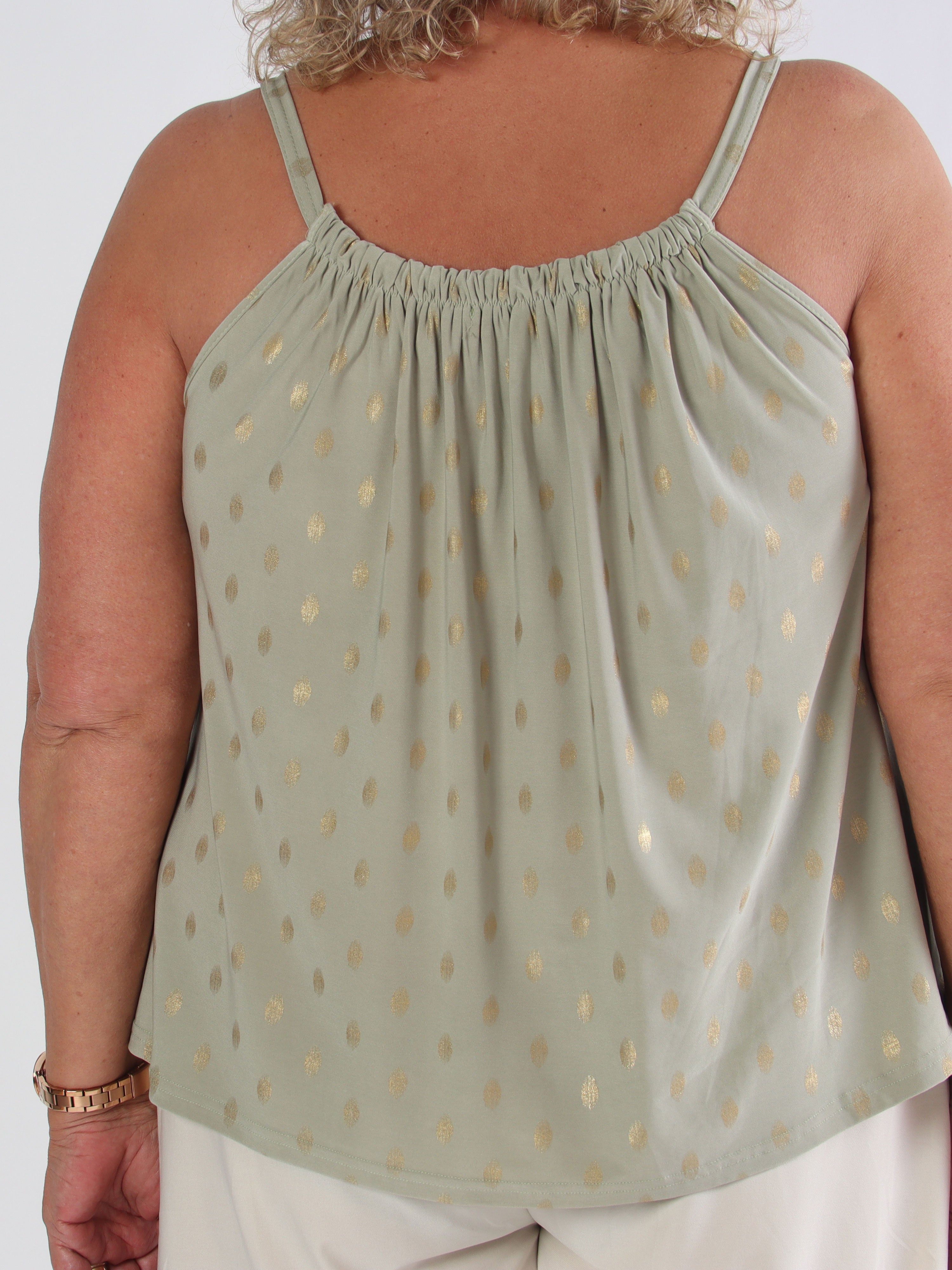 Sunlove Dot Top - Elastisk plus size stroptop med guld dutter